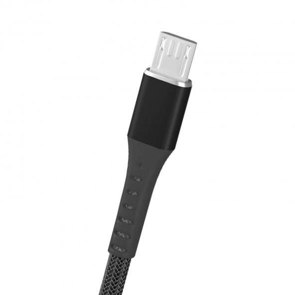 FitPlus Strong ST-111 Micro USB Data/Şarj Kablosu 3A 1mt Örgü - Siyah - Resim 3