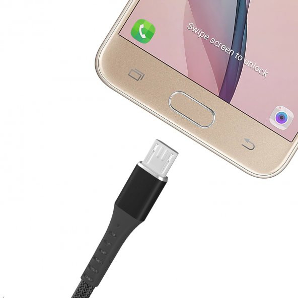FitPlus Strong ST-111 Micro USB Data/Şarj Kablosu 3A 1mt Örgü - Siyah - Resim 4