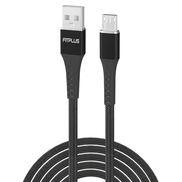 FitPlus Strong ST-111 Micro USB Data/Şarj Kablosu 3A 1mt Örgü - Siyah ürün görseli 1