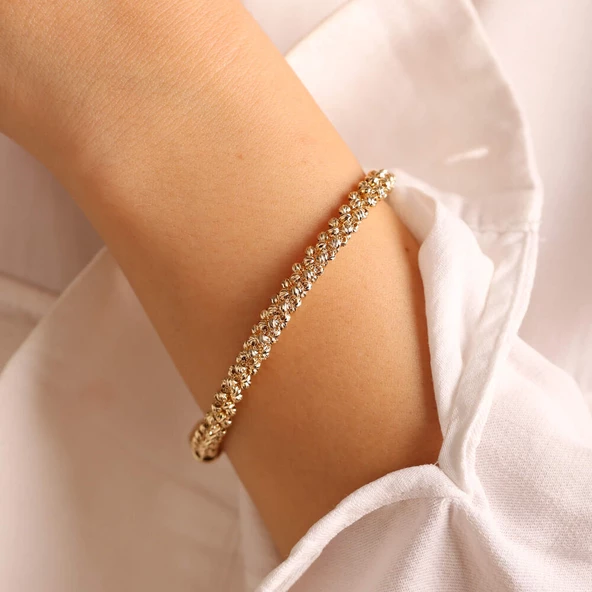 İtaly 14K Dorika Sarı Altın Bileklik 7 mm ürün görseli 1