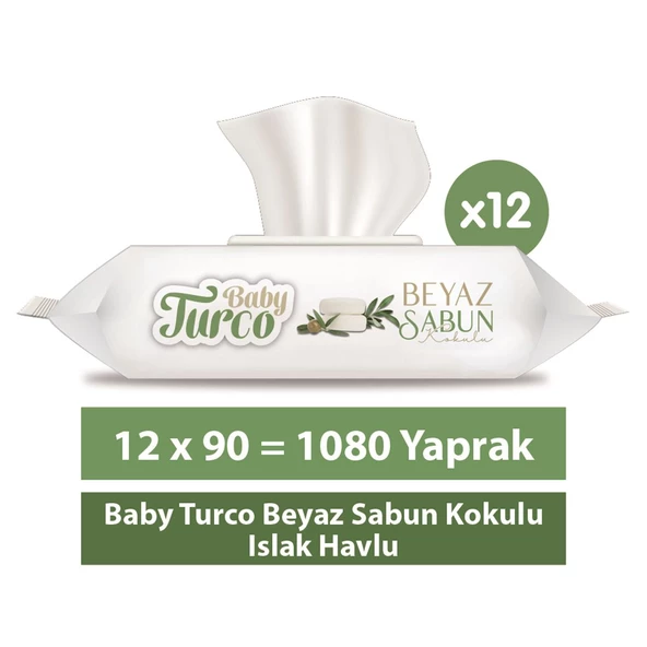 Baby Turco Beyaz Sabun Kokulu 90 Yaprak 12'li Paket Islak Mendil ürün görseli 1