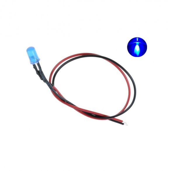 12V LED Kablolu 5 Adet 5mm Mavi  Difused - 20 Cm ürün görseli 1