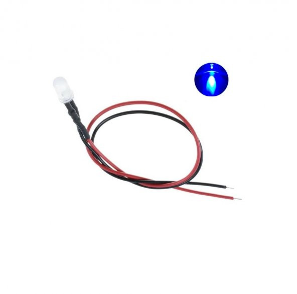 12V LED Kablolu 5 Adet 5mm Mavi Şeffaf - 20 Cm ürün görseli 1