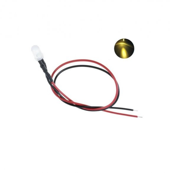 12V LED Kablolu 5 Adet 5mm Sarı Şeffaf - 20 Cm ürün görseli 1