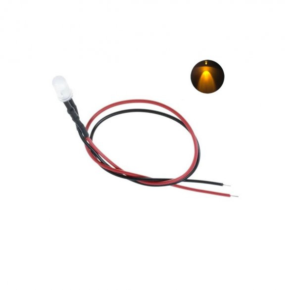 12V LED Kablolu 5 Adet 5mm Turuncu Şeffaf - 20 Cm ürün görseli 1