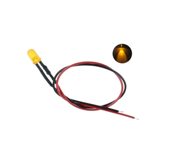 12V LED Kablolu 5 Adet 5mm Turuncu  Difused - 20 Cm ürün görseli 1