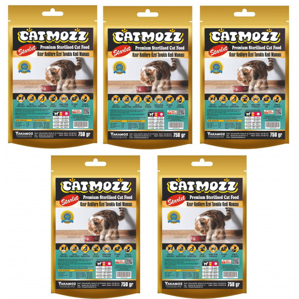 CatMozz Starlet Sterilised Tavuklu Seçici Özel Kısır Kedi Maması 750 Gr Kilitli Paket x 5 Adet ürün görseli 1