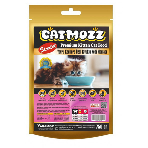 CatMozz Starlet Kitten Tavuklu Seçiçi Kedilere Özel Yavru Kedi Maması 750 Gr Kilitli Paket 1 Adet ürün görseli 1
