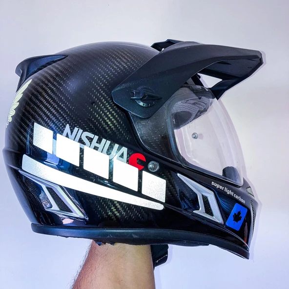 Şerit Tasarımlı Reflektif Gri Motosiklet Kask Sticker Çınar Extreme ürün görseli 1