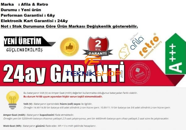 Casper Nirvana 15.6 CN.EVU820V Notebook Batarya Pil 6Cell Beyaz - Resim 5