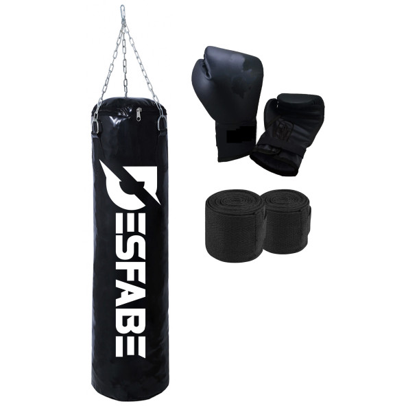 Desfabe Boxing Star 70x25 Cm Zincirli Boks Kum Torbası Siyah+El Sargı Bandajı+Boks Eldiveni ürün görseli 1