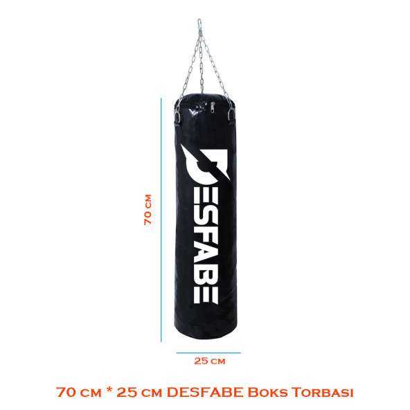 Desfabe Boxing Star 70x25 Cm Zincirli Boks Kum Torbası Siyah+El Sargı Bandajı+Boks Eldiveni - Resim 3