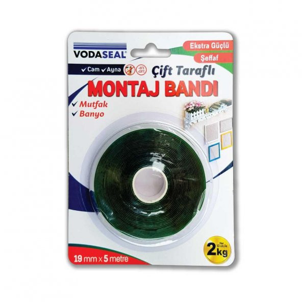 Vodaseal Ekstra Güçlü Çift Taraflı Montaj Bantı Şeffaf 19 mm x 5 mt ürün görseli 1