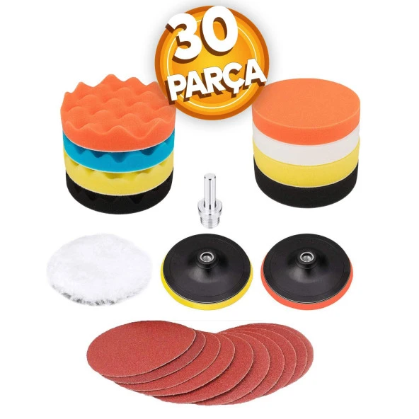 Rodex Pasta Cila Polisaj Süngeri Pedi Seti 115 mm Otomotiv Parlatıcı (30 PARÇA) ürün görseli 1