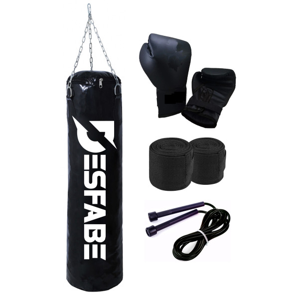 Desfabe Boxing Star 70x25 Cm Zincirli Boks Kum Torbası Siyah+El Sargı Bandajı+Boks Eldiveni+Atlama İpi ürün görseli 1