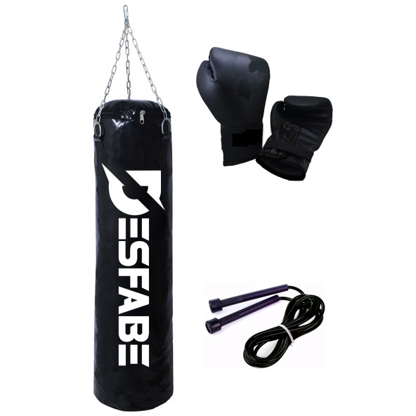 Desfabe Boxing Star 70x25 Cm Zincirli Boks Kum Torbası Siyah+Atlama İpi+Boks Eldiveni ürün görseli 1