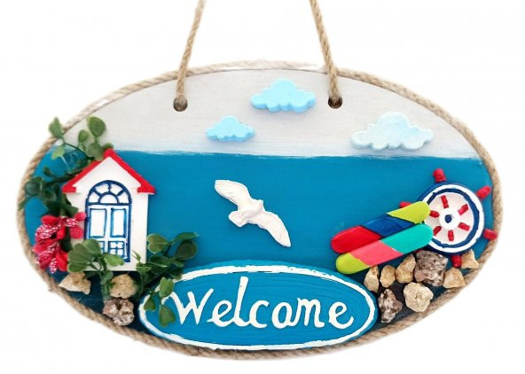 Sahil Kasabası Welcome Yazılı El Yapımı Kapı Süsü ürün görseli 1