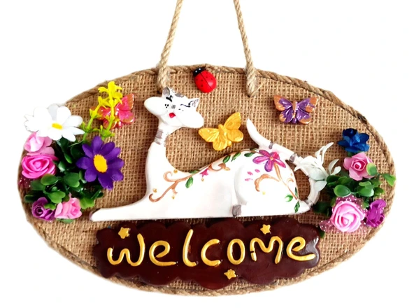 Welcome Yazılı Kedili El Yapımı Kapı Süsü ürün görseli 1