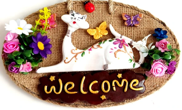 Welcome Yazılı Kedili El Yapımı Kapı Süsü - Resim 2
