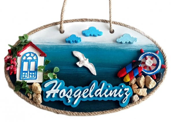 Sahil Kasabası Hoşgeldiniz Yazılı El Yapımı Kapı Süsü ürün görseli 1