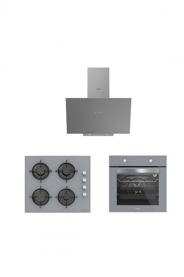 Silverline 3lü Gri Cam Ankastre Set (3481 Flam 60 Gri+cs5349s01+bo6501s01) ürün görseli 1