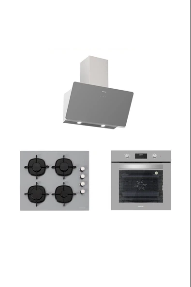 Silverline Gri Cam Ankastre Set (3457 Soho 60+CS5335S01+BO6502S02) ürün görseli 1