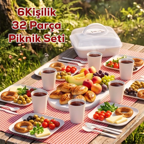 Porsima 0039-2 Karizma 32 Parça 6 Kişilik Pratik Taşınabilir Piknik Seti - Saklama Kutulu Piknik Sepeti Beyaz ürün görseli 1