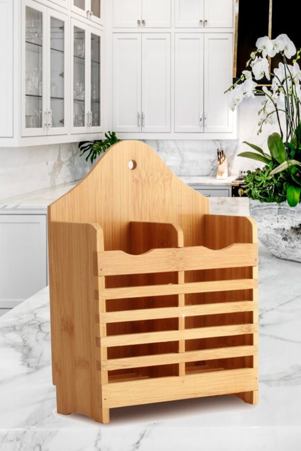 Bambu Dik Kaşıklık Bölmeli Bambu Diş Fırçalık Bamboo Bıçak Çatal Kaşık Tutacağı ürün görseli 1