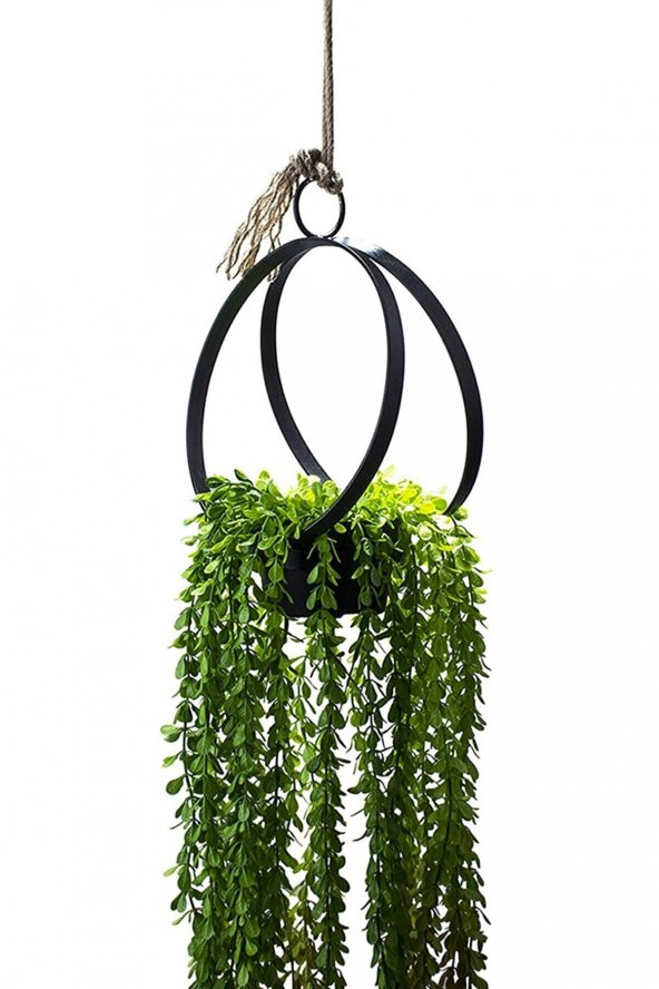 Flower Tavana Asılan Siyah Ferforje Çiçeklik Bahçe Balkon Çiçek Saksı Dekoratif Duvar Saksılık Askı ürün görseli 1