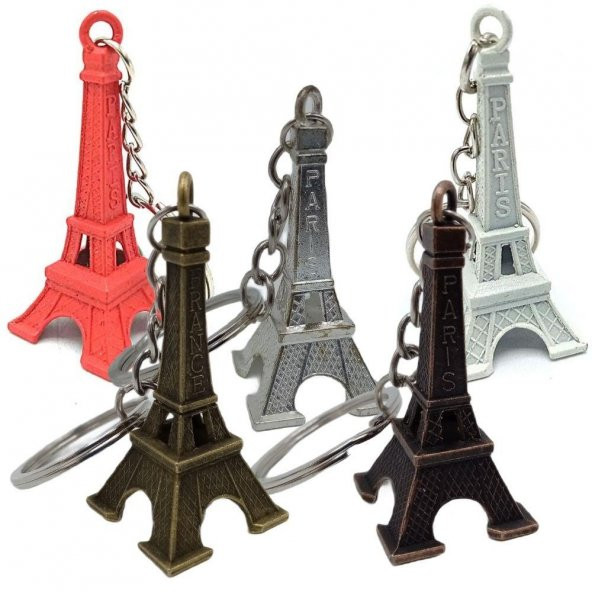 Paris Eyfel Kulesi Renkli 3D Metal Anahtarlık 5 Adet ürün görseli 1