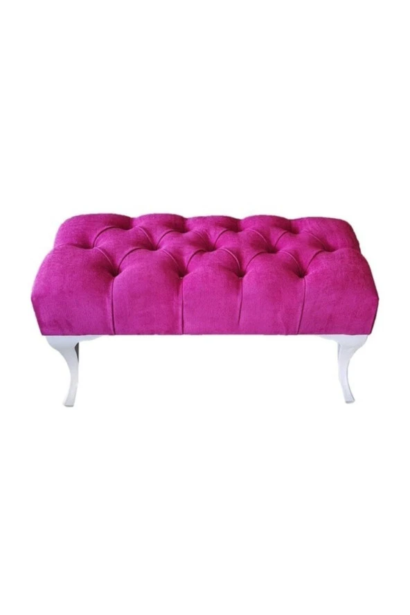 ÜNÜVAR KONSEPT Kaptioneli Ayakucu Bench Puf 75 Cm Fuşya- Taş Düğmeli ürün görseli 1