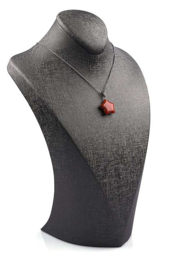 Red  Jasper Doğal Taş Yıldız Model Kolye - Resim 2