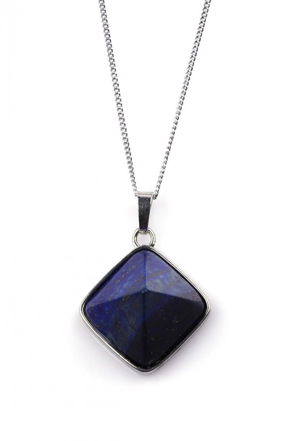 Lapis Lazuli Doğal Taş Piramit Model Kolye ürün görseli 1