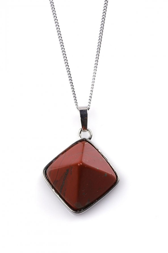 Red Jasper Doğal Taş Piramit Model Kolye ürün görseli 1