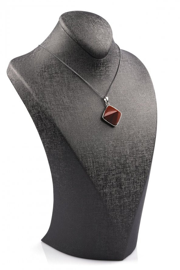 Red Jasper Doğal Taş Piramit Model Kolye - Resim 2