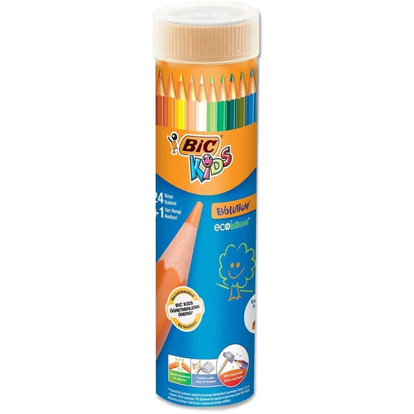 BIC Evolution Kuru Boya Kalemi 24+1 Renkli Kalemtraş Hediyeli Metal Tüp Boya Kalemi ürün görseli 1