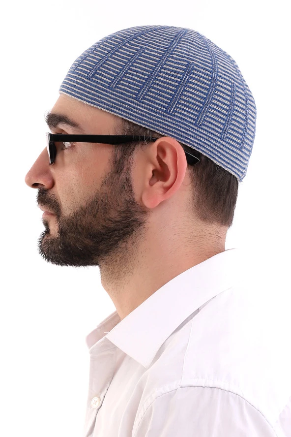 Kışlık Orlon Takke Çift Renk - Mavi - Resim 4