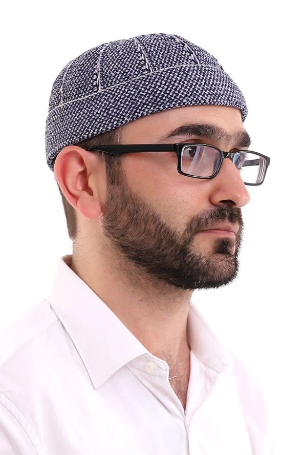 Lacivert Katlamalı Çift Renk Kışlık Kadife Takke ürün görseli 1