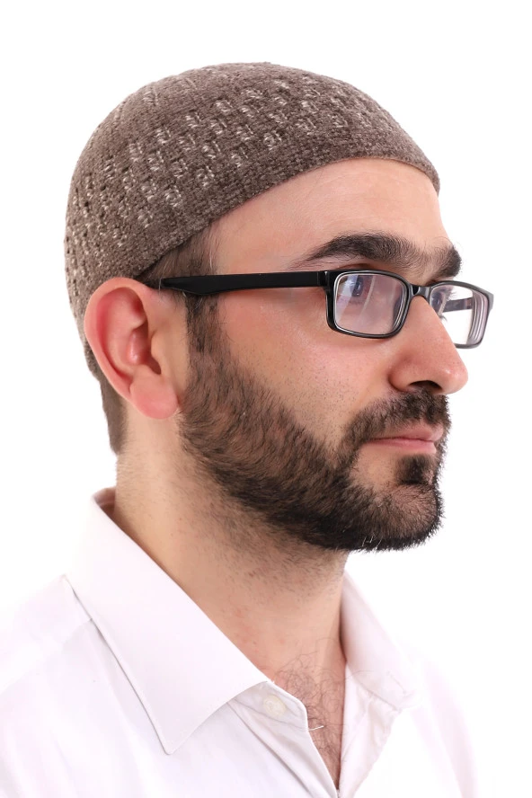 Kışlık Kadife Takke Hasır Desenli - Kahverengi ürün görseli 1