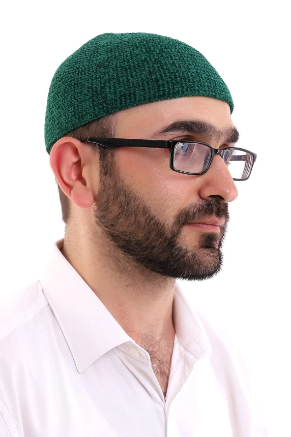 Kışlık Kadife Takke Düz Desen - Yeşil ürün görseli 1