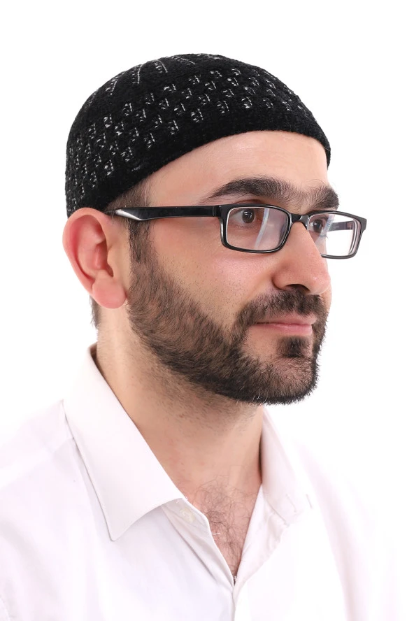 Kışlık Kadife Takke Hasır Desen - Siyah-Beyaz ürün görseli 1