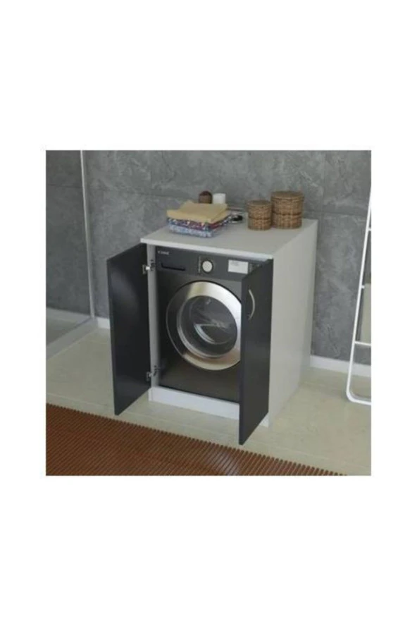 ÜNÜVAR KONSEPT Antrasit Banyo Kapaklı Çamaşır Makinesi Dolabı ürün görseli 1