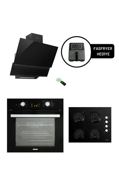 LUXELL OPALL15 PROG. SİYAH ANKASTRE SET  FASFRYER HEDİYELİ ürün görseli 1