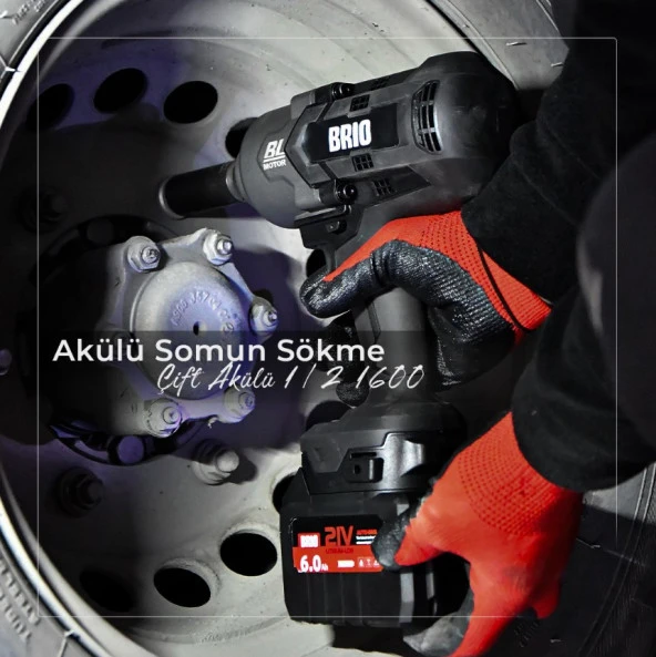Brio Akülü Somun Sökme Somun Sıkma Çift Akülü 1/2 1600 Nm 21V - 6.0AH 3,7 Kg ürün görseli 1