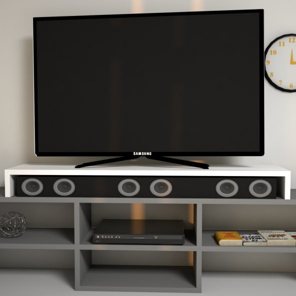 Emkawood Carry Beyaz Monitör Yükseltici Soundbar Stand ürün görseli 1