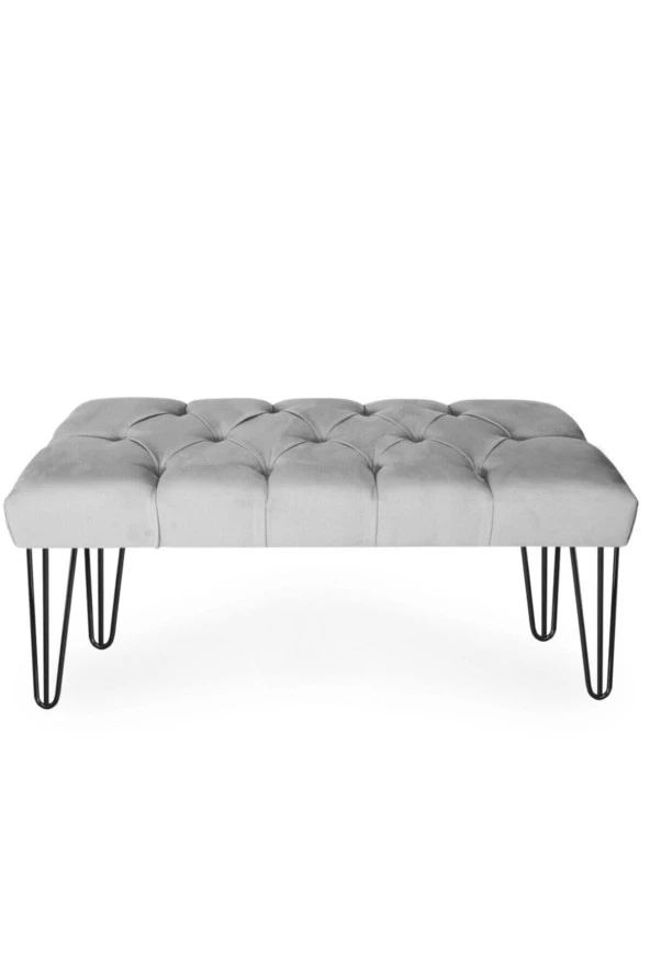 ÜNÜVAR KONSEPT Gri Triple Lüks Siyah Metal Ayaklı Bench Kapitoneli  Puf ürün görseli 1