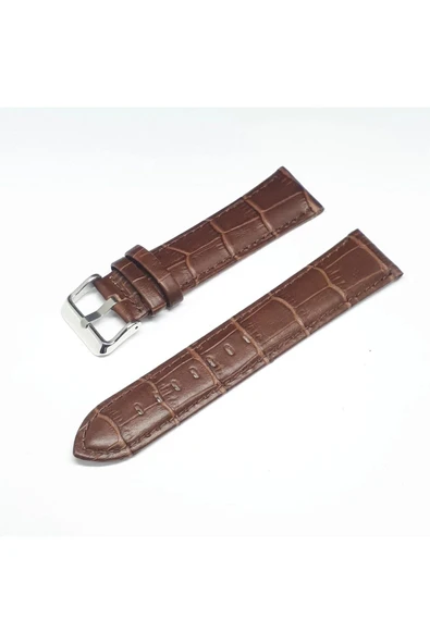 22mm Kahverengi Croco Bombeli Deri Saat Kayışı Kordonu 22x20 ürün görseli 1