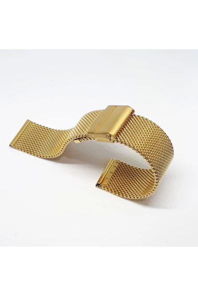 Hasır Kalın Örgü Çelik Kaplama Metal Saat Kordonu Gold 22mm ürün görseli 1