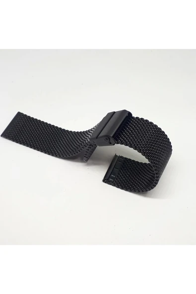 22mm Siyah Renk Hasır Kalın Örgü Çelik Kaplama Metal Saat Kordonu ürün görseli 1