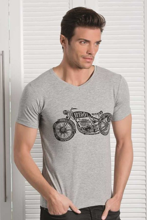 Berrak Motosiklet Baskılı Erkek T-Shirt 1049 ürün görseli 1